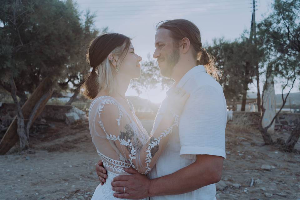 Robe de mariée bohème en Grèce