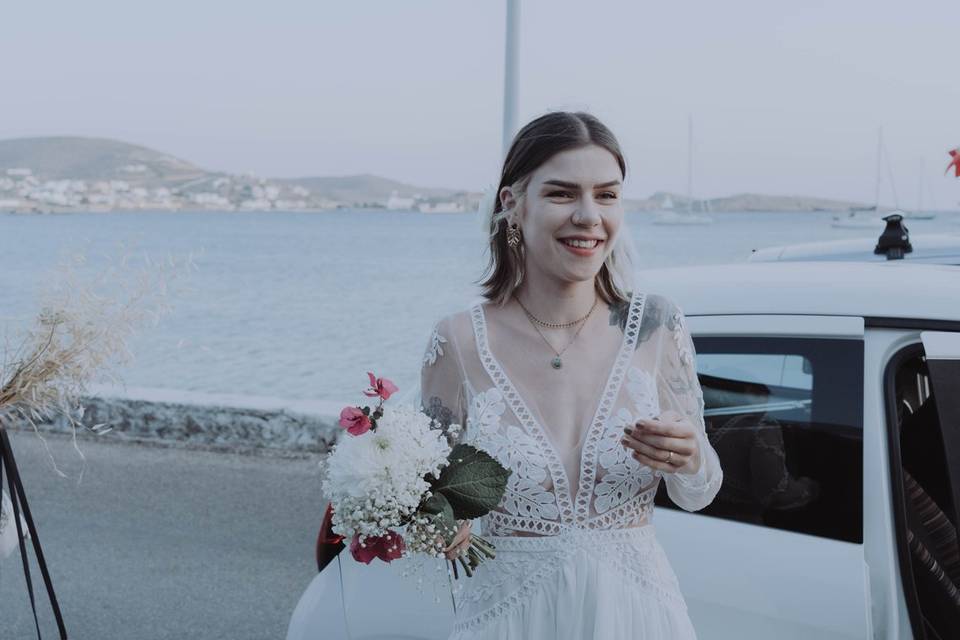 Robe de mariée bohème en Grèce