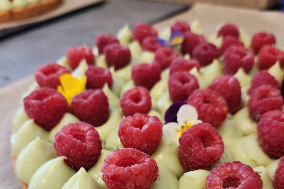 Tarte pistache framboises