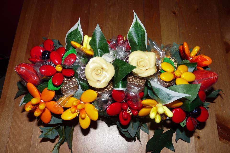 Fleurs-Thés en chocolat  Bouquet de Noël de frésias et marguerite dragées  chocolat