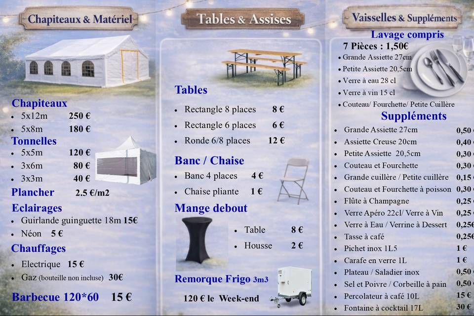 Tarifs de location