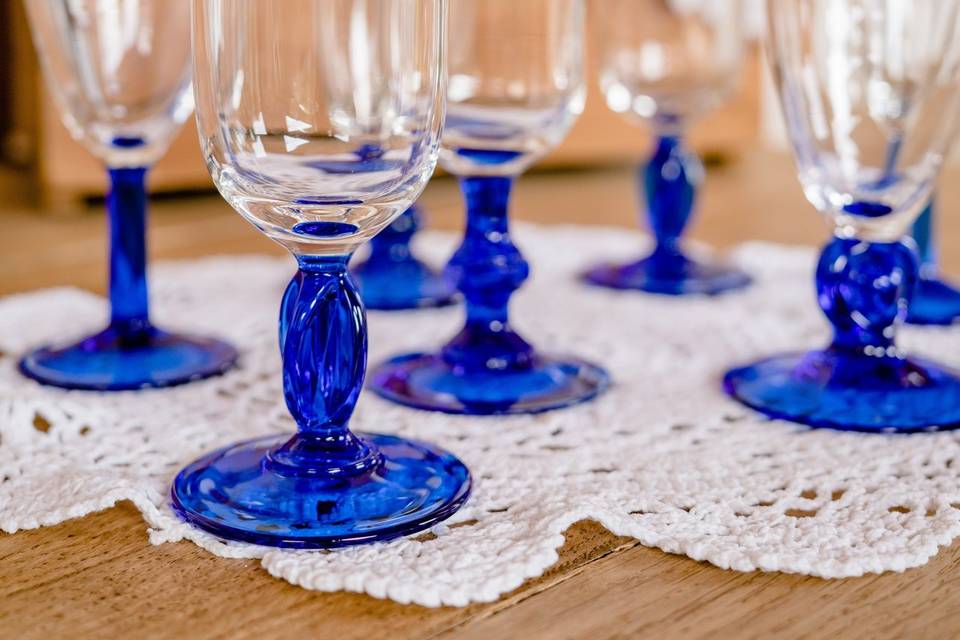 Flûtes à champagne pied bleu
