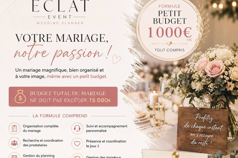Prix wedding planning petit bu