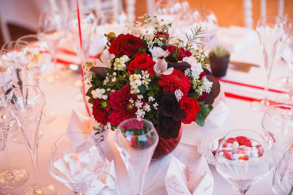 Décoration table rouge blanche