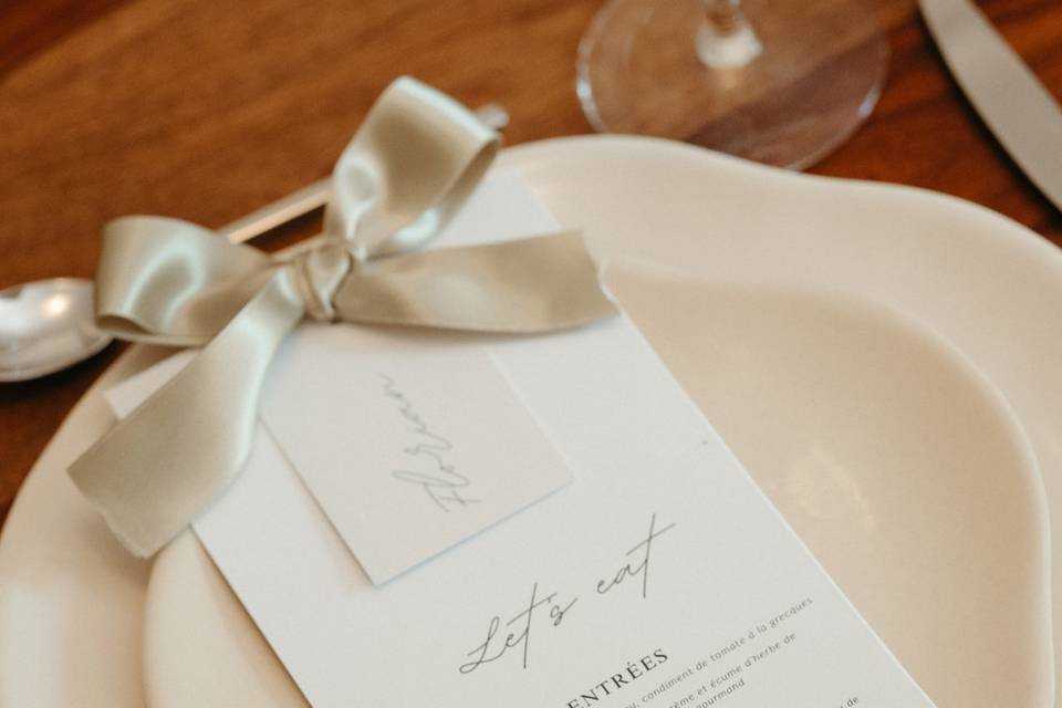 Menu de la réception