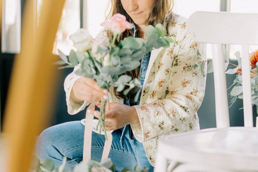 Bouquet rose banc