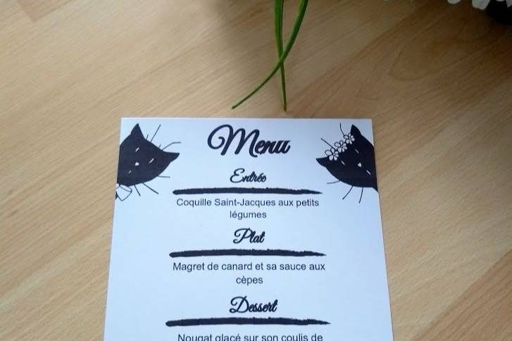 Menu mariage chats