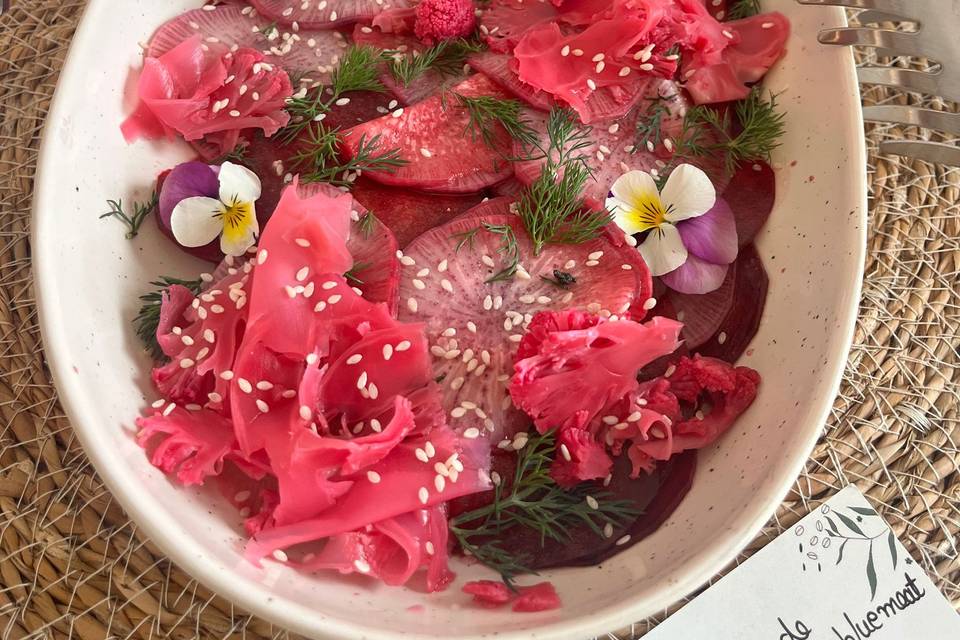 Carpaccio betteraves, pickels