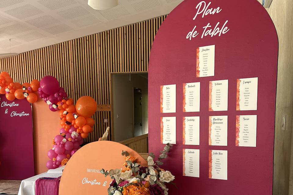 Plan de table orange & fuschia