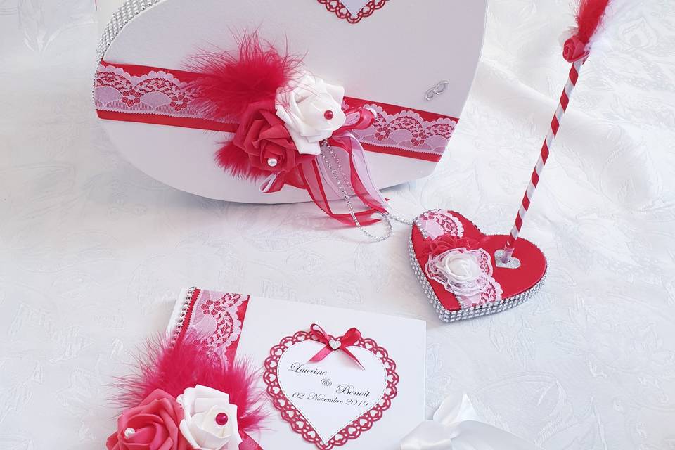 Urne mariage blanc rouge