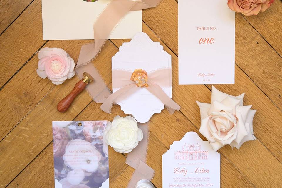 Flatlay chateau mariage