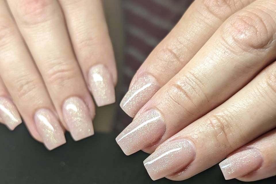 Rallongement gel nude paillett