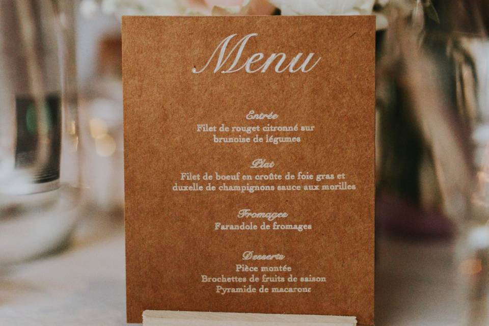 Les menus sur table