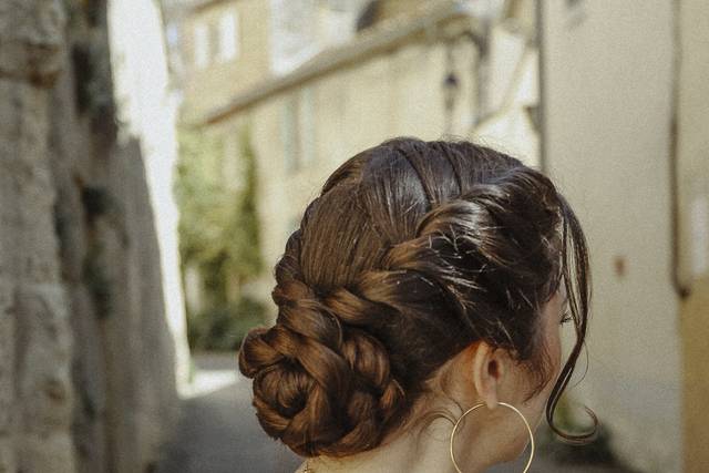 Chignon bohème travaillé avec