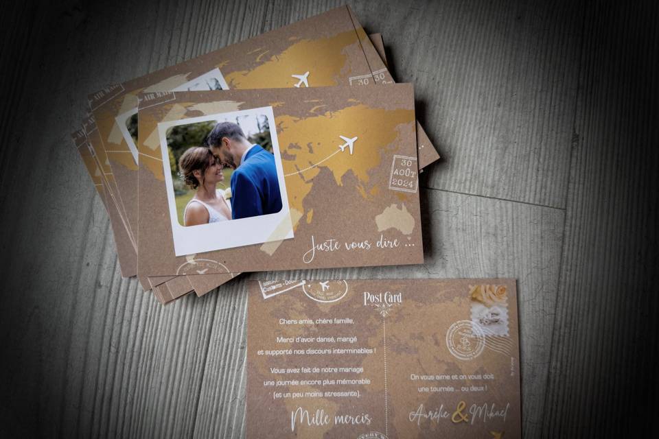 Carte remerciements mariage