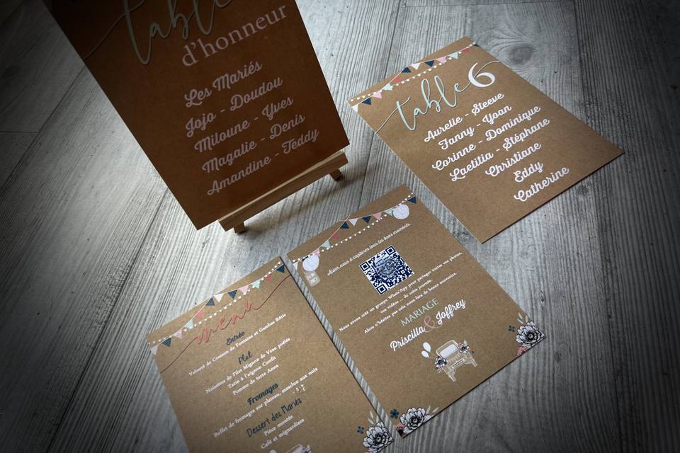 Nom table/menu mariage