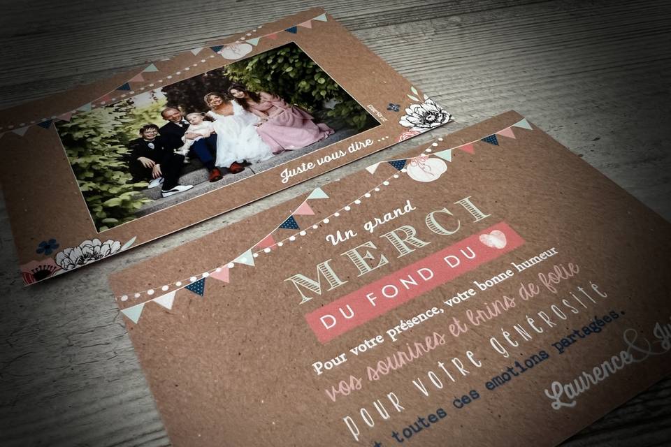 Carte remerciements mariage