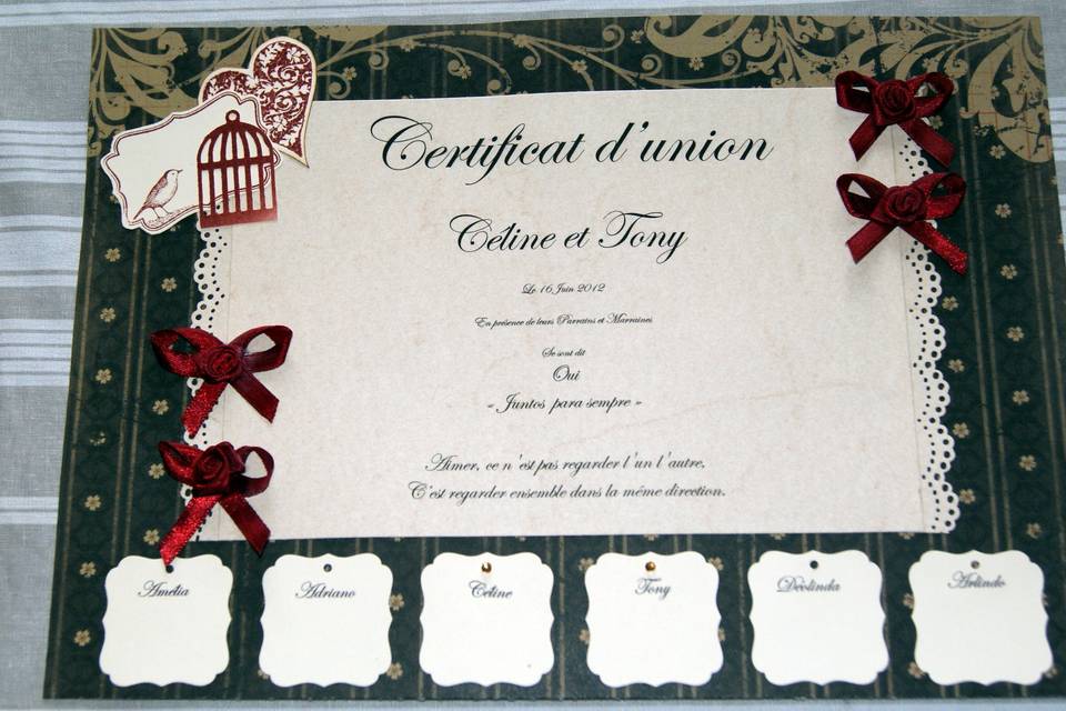 Certificat d'union cérémonie