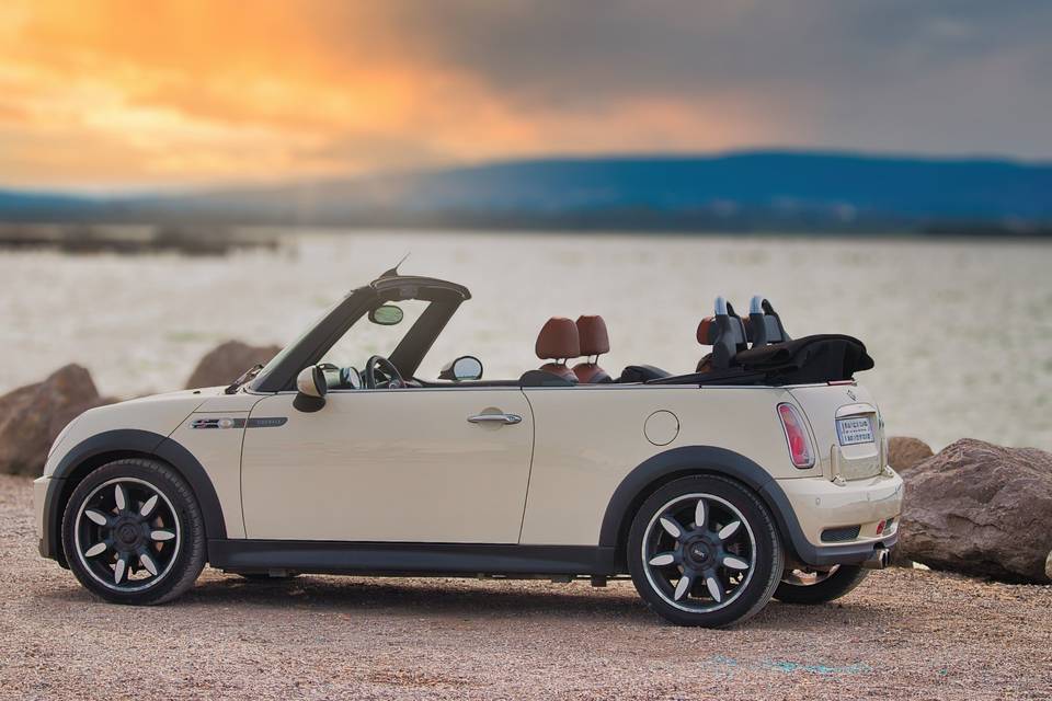 Mini Cooper cabriolet sidewalk