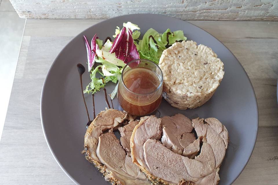 Rôti de gigot et risotto