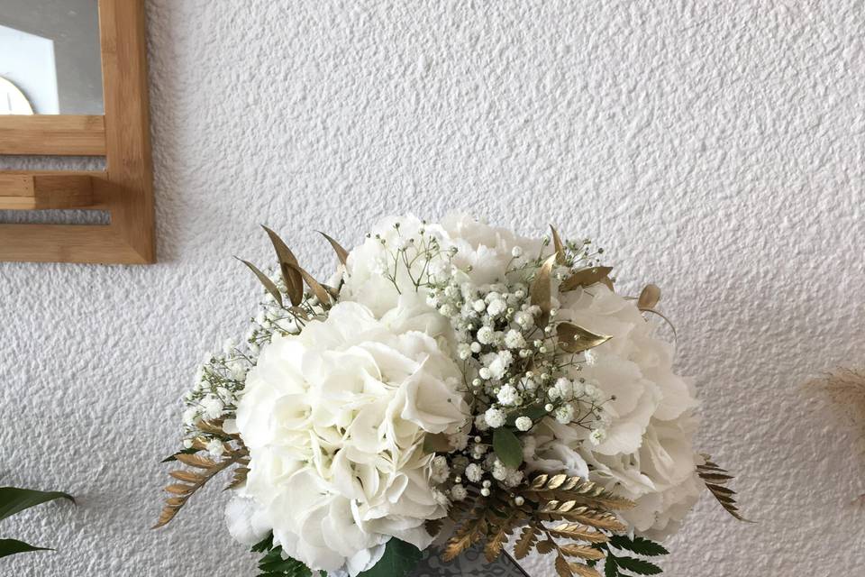 Bouquet blanc et or, hortensia