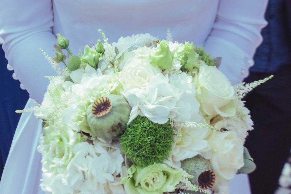 Bouquet de mariee blanc/vert