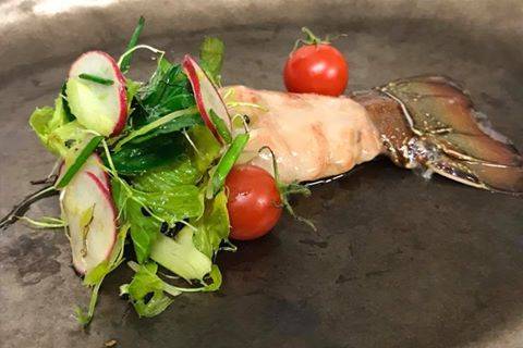 Langouste puce, salade d'herbe