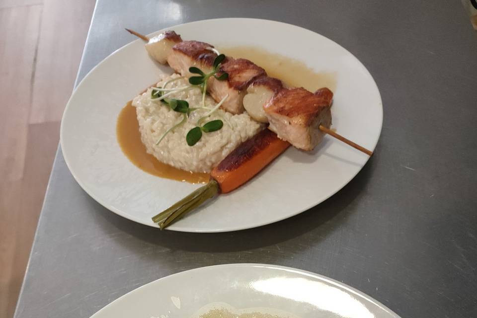 Brochette St Jacques et truite