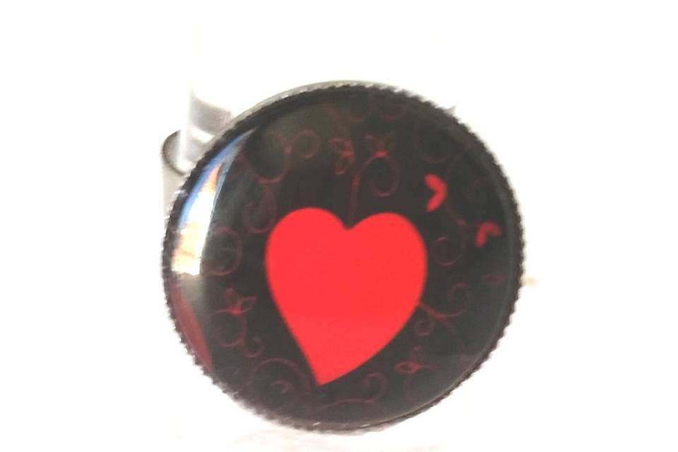 Bague coeur rouge et noir