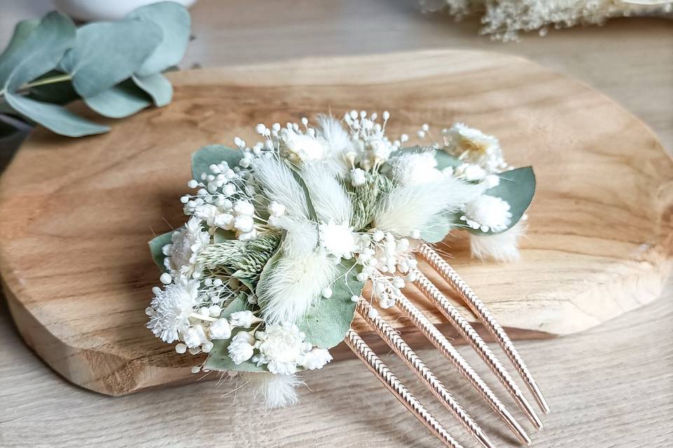 Peigne vert sauge et blanc