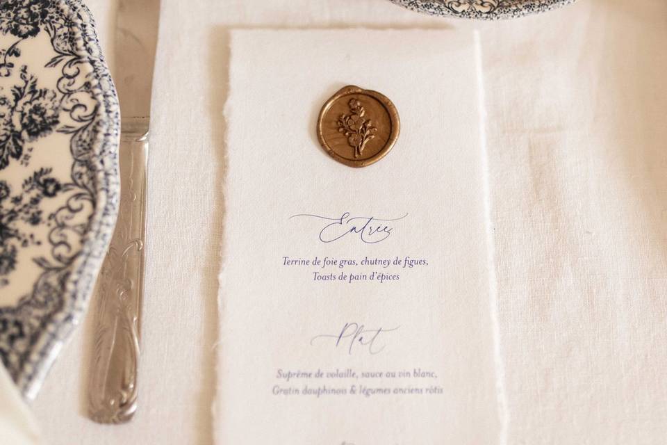 Menu mariage papier coton