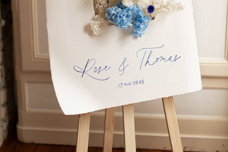 Panneau bienvenue mariage bleu