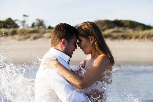 Couple Mariés Fun Ocean Plage