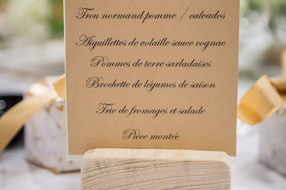 Menu et numéro de table