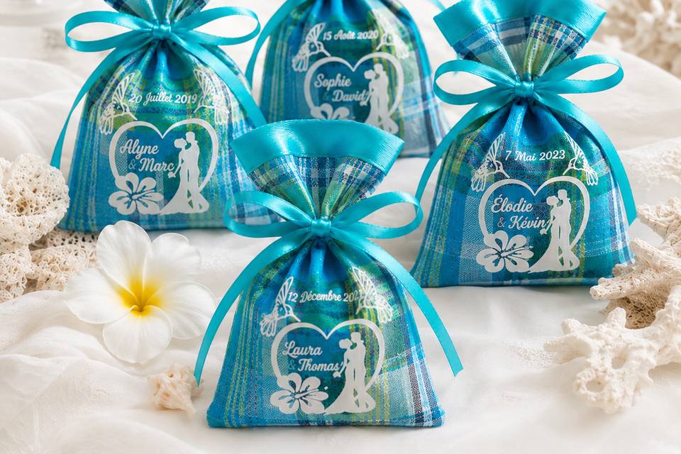 Pochon madras turquoise