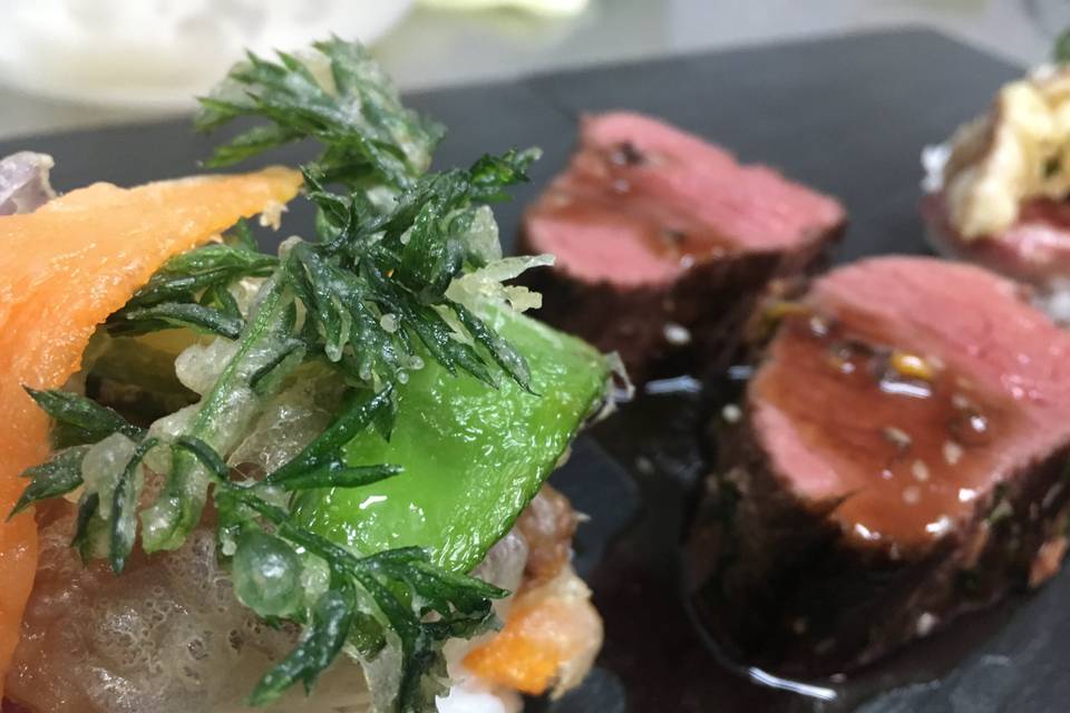 Mi-cuit de boeuf tataki