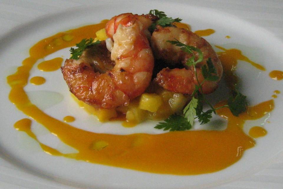 Gambas poelées tartare mangue