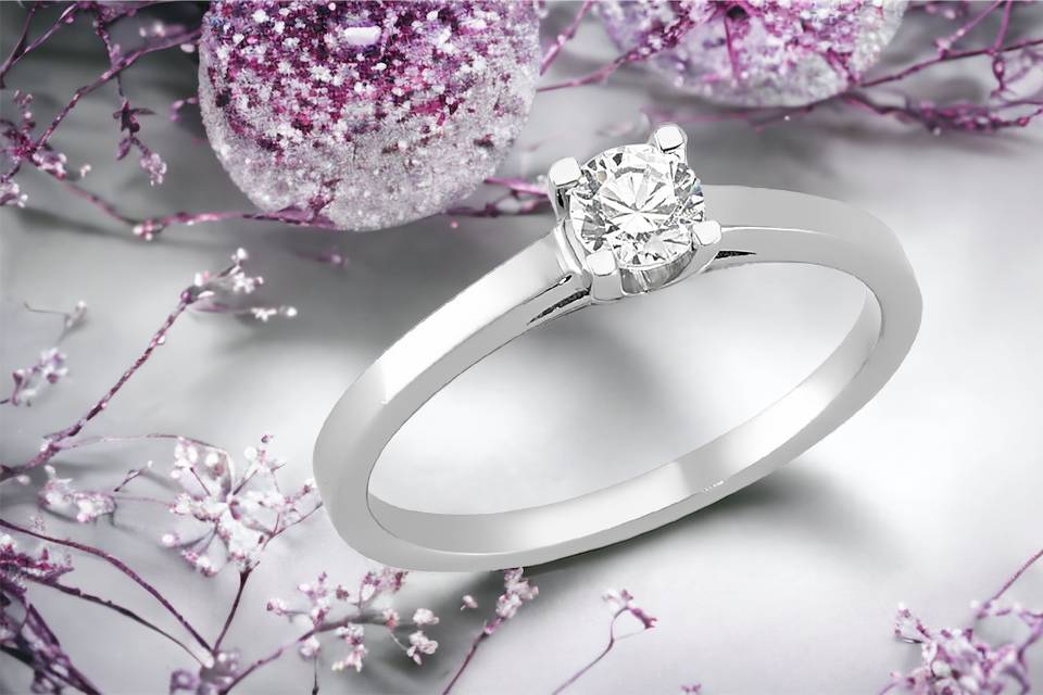 Solitaire or blanc et diamant