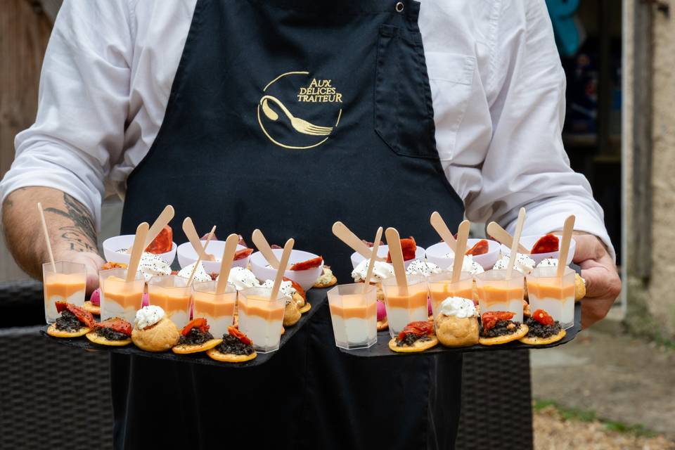 PHOTO _ SERVEUR AVEC DES PLATEAUX DE CANAPÉS