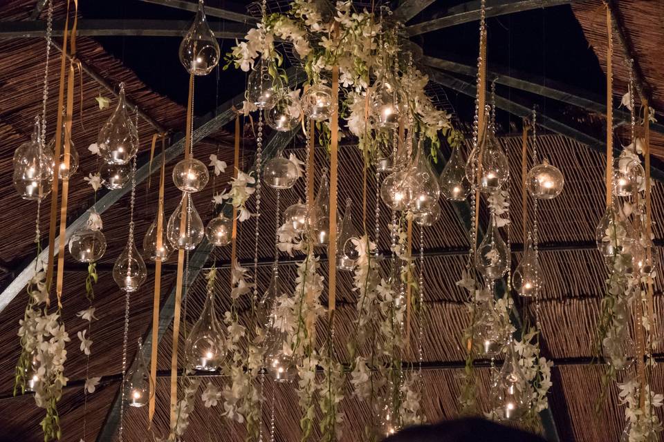 Hanging flowers and candles