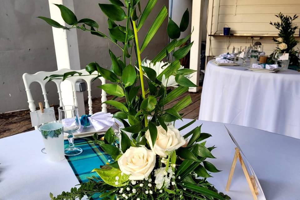 Madras bleu, bambou, tropical