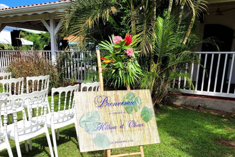 Madras bleu, bambou, tropical