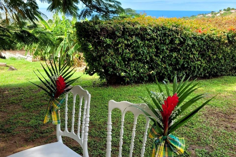 Madras bleu, bambou, tropical