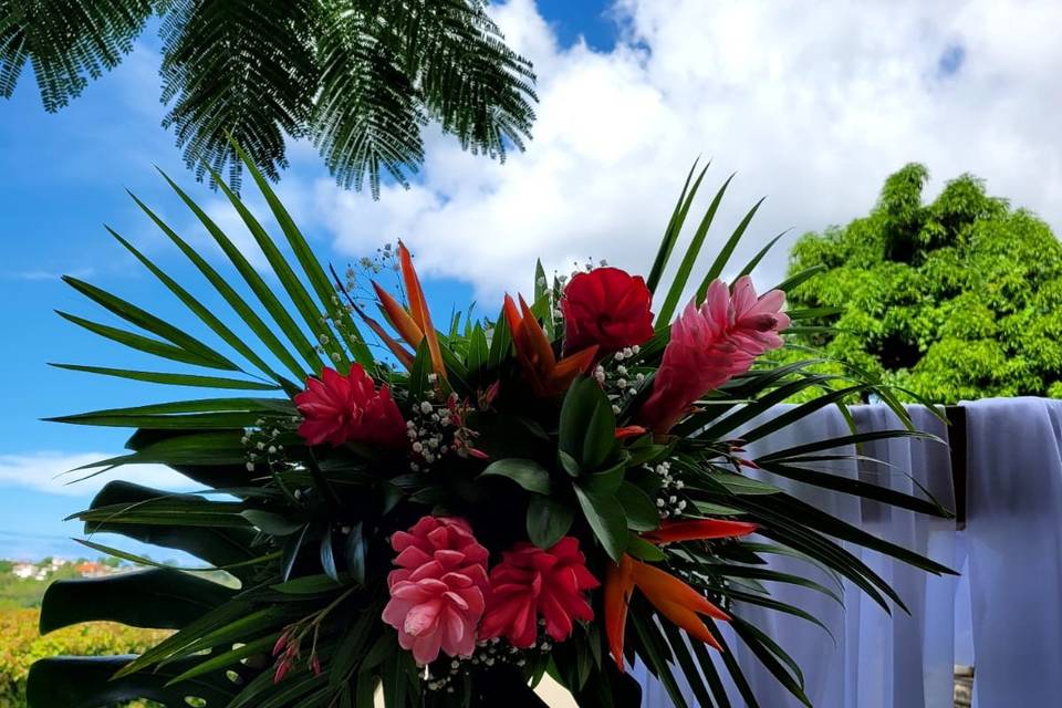 Madras bleu, bambou, tropical
