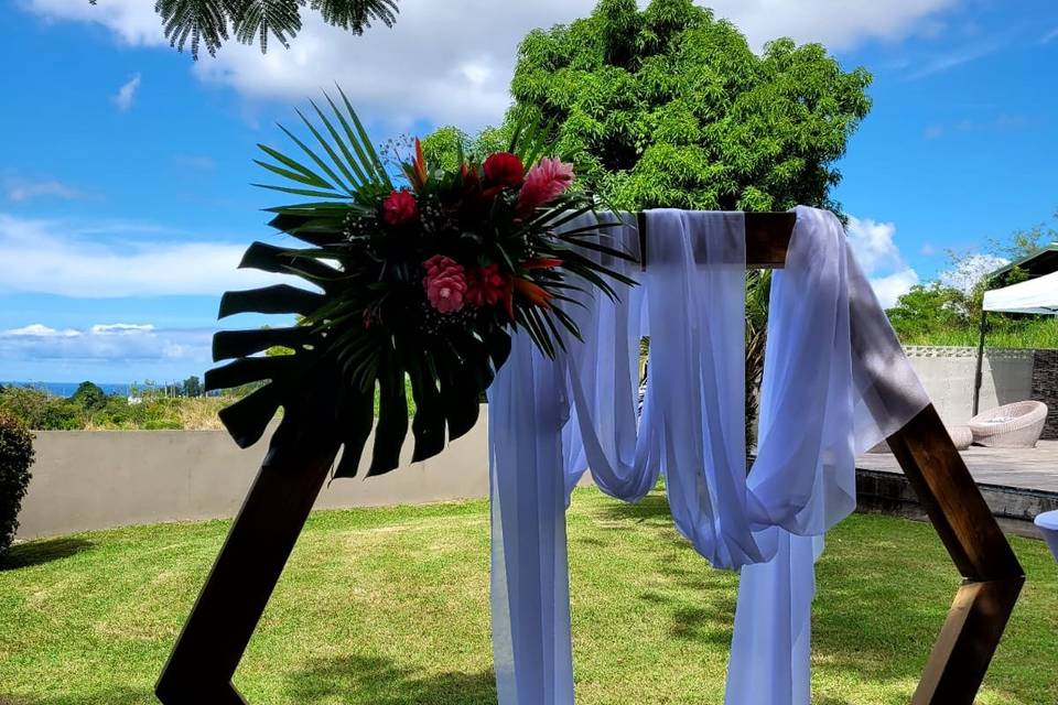 Madras bleu, bambou, tropical