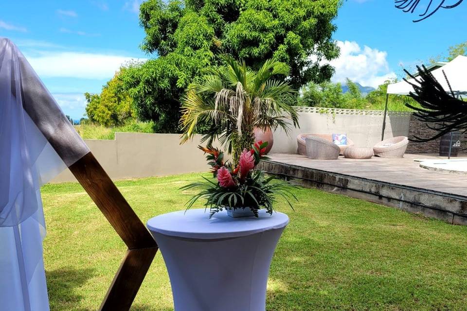 Madras bleu, bambou, tropical