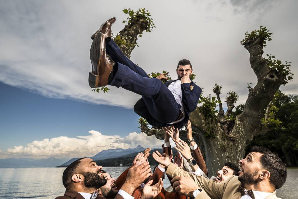 Jumping groom in Evian