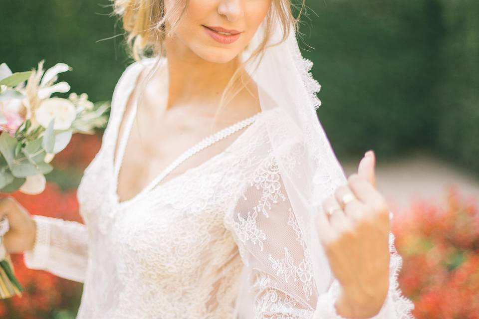 Dégradé doré mariée voile