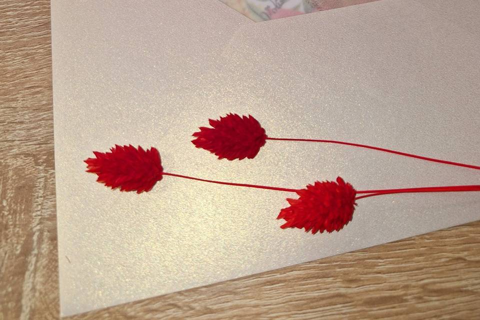 Faire part fleurs + mousseline