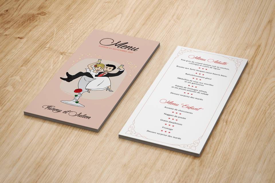 Carte menu mariage